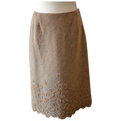 Pre-owned Oscar De La Renta Wool Mid-length Skirt In Beige