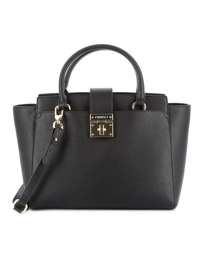 Twinset Faux Leather Tote Bag In Black