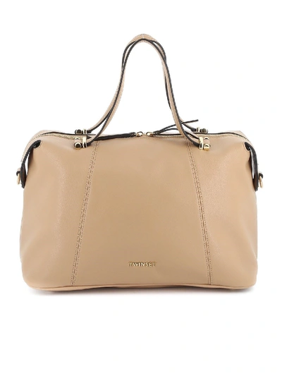 Twinset Faux Leather Bowling Bag In Beige