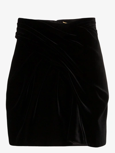 Saint Laurent Crossover Velvet Skirt In Black