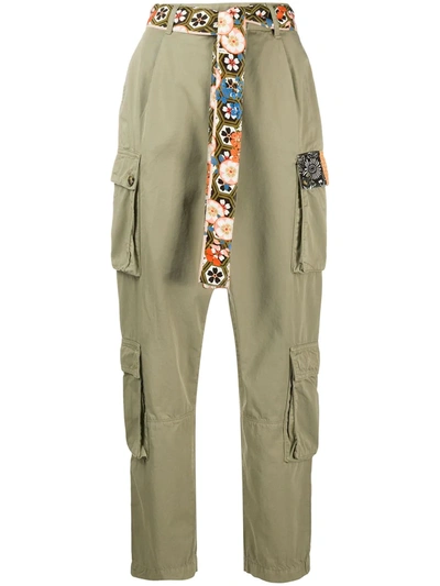 Pinko Belted Cargo Trousers In Green