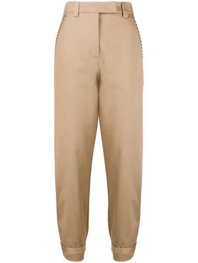 Pinko Stud-embellished Trousers In Neutrals