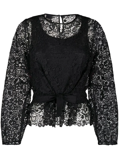 Pinko Tie Front Lace Blouse In Black