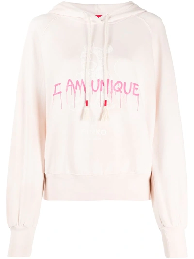 Pinko I Am Unique Graphic Print Hoodie In Pink