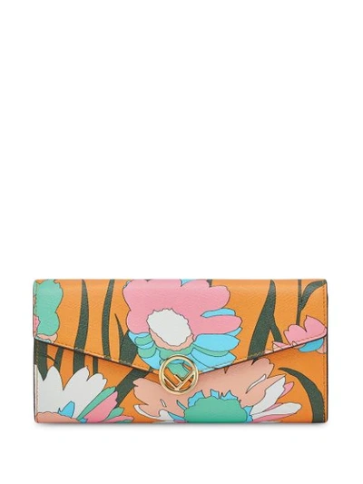 Fendi Floral Flap Wallet In Orange