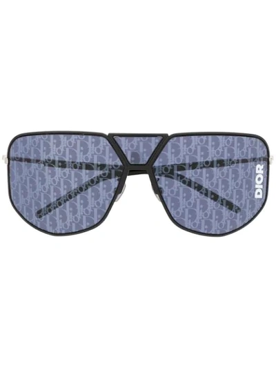 Dior Logo Embossed Aviator Sunglasses In Black