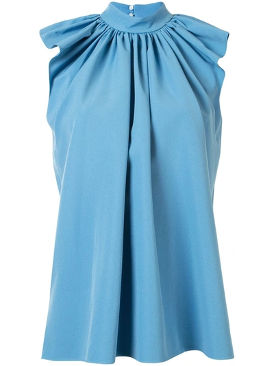 Victoria Victoria Beckham Gathered Flutter-sleeved Blouse In Blue