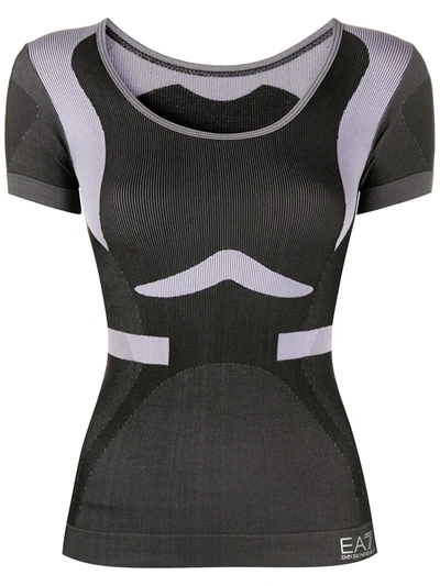 Ea7 Panelled Ribbed-knit T-shirt In Black