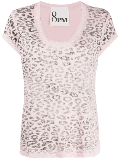 8pm Leopard-print Round-neck T-shirt In Pink