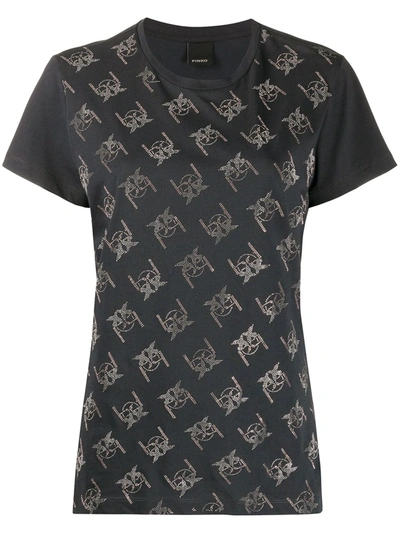 Pinko Embellished Repeat Logo T-shirt In Black