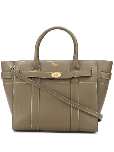 Mulberry Small Zip Bayswater Classic Leather Tote In Green