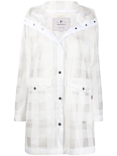 Woolrich Hooded Checked Print Parka In White