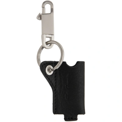 Rick Owens Black Leather Tiny Lighter Case Keychain In 09 Blk