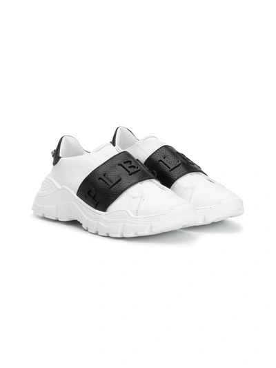 Philipp Plein Junior Kids' Logo Strap Slip-on Sneakers In White