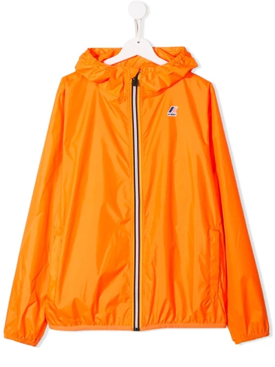 K-way Kids' Le Vrai Claude 3.0 Water Resistant Hooded Windbreaker In Orange