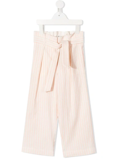 Bonpoint Kids' Striped Wide-leg Trousers In White