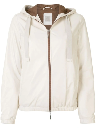 Eleventy Leather Hooded Jacket In White