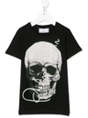 Philipp Plein Kids' Rhinestone-embellished Skull T-shirt In Black