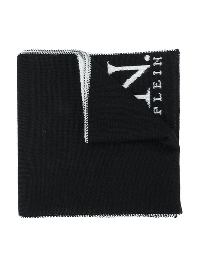 Philipp Plein Kids' Knitted Logo Scarf In Black