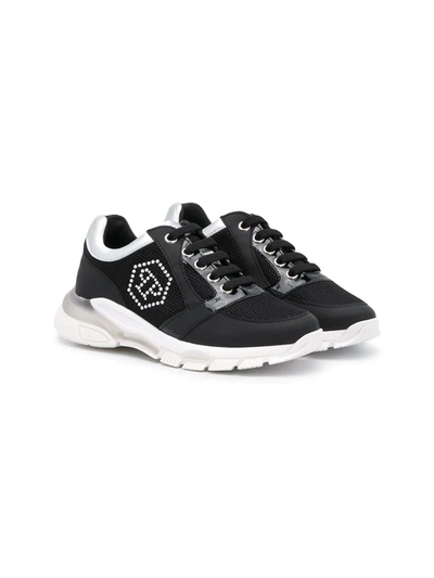 Philipp Plein Kids' Runner Crystal Logo Sneakers In Black