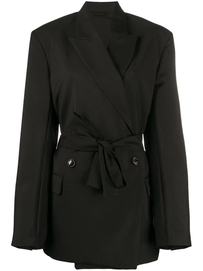 Acne Studios Jamila Black Belted Wool-blend Blazer In Double-breasted Suit Jacket