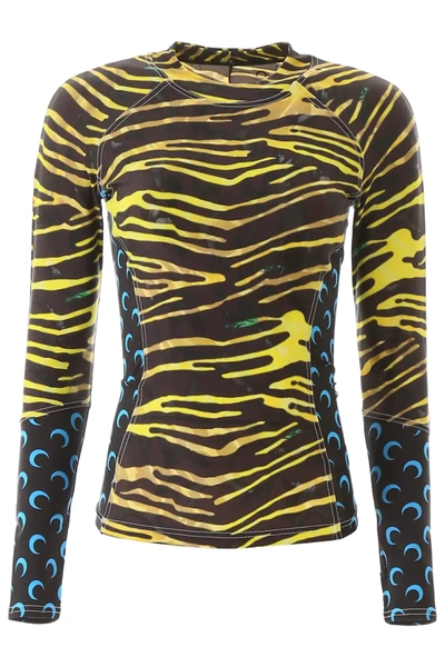 Marine Serre Multi Cut Amphibian & Moon Print Top In Black,yellow,blue