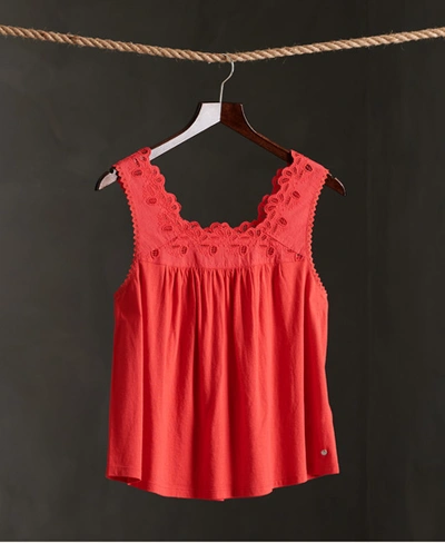 Superdry Woven Trim Vest Top In Red