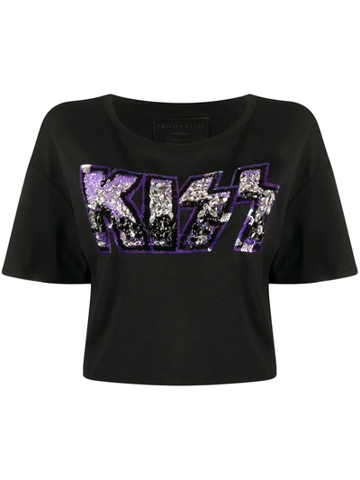 Philipp Plein Kiss Cropped T-shirt In Black