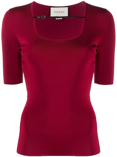 Gucci Buckle Strap Ribbed T-shirt In Red