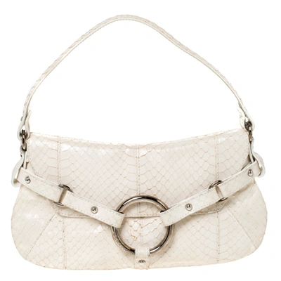 Pre-owned Dolce & Gabbana Off White Python Ring Flap Shoulder Bag