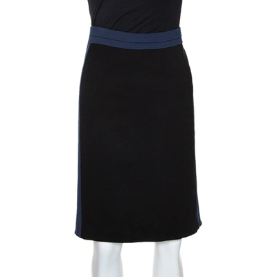 Pre-owned Diane Von Furstenberg Black & Blue Knit Panel Marta Framed Skirt L