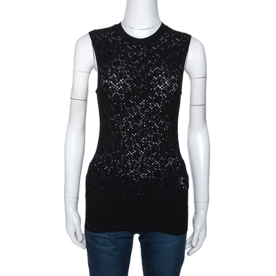 Pre-owned Versace Black Perforated Knit Sleeveless Crew Neck Top M