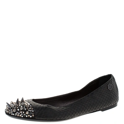 Pre-owned Philipp Plein Black Python Spike Ballet Flats Size 38.5