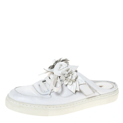 Pre-owned Sophia Webster White Leather Flower Embellished Mule Sneakers Size 36.5