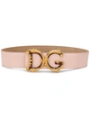 Dolce & Gabbana Leather Baroque Logo Belt In Pink