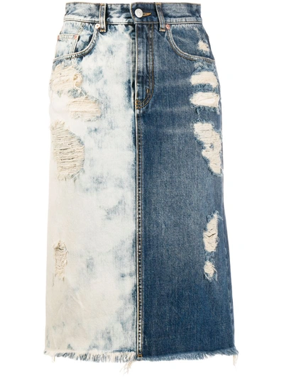 Givenchy Two-tone Ripped Denim Skirt In Blue