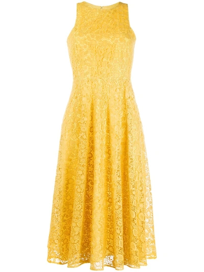 Pinko Lace Midi Dress In Yellow