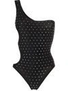Gcds One-shoulder Rhinestone Swimsuit In Black