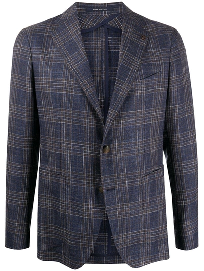 Tagliatore Plaid Print Blazer In Blue