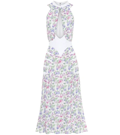 Rabanne Paneled Cutout Floral-print Cady Midi Dress In White