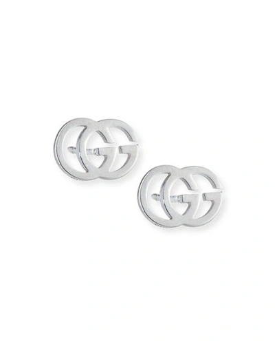 Gucci 18k Gold Running G Stud Earrings In White/gold
