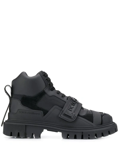 Dolce & Gabbana Panelled Logo Hiking Boots In Black