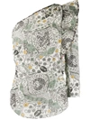 Isabel Marant Étoile Printed Detail One-sleeve Top In Neutrals