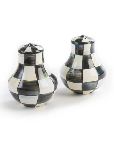 Mackenzie-childs Courtly Check Enamel Salt & Pepper Shakers In Black/white