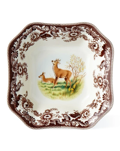 Spode Deer Square Serving Bowl In Brown