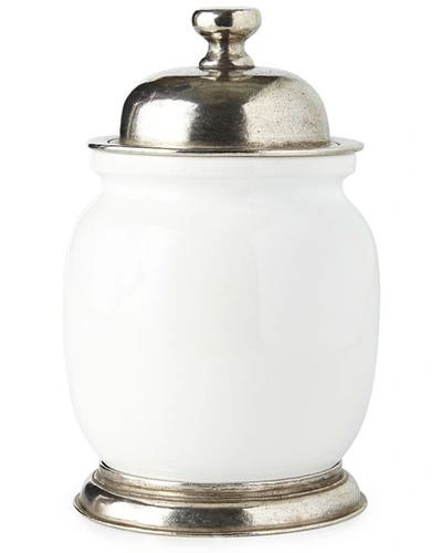 Neiman Marcus Small Ceramic & Pewter Canister In White