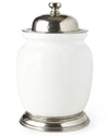 Neiman Marcus Large Ceramic & Pewter Canister In White