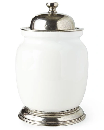 Neiman Marcus Large Ceramic & Pewter Canister In White