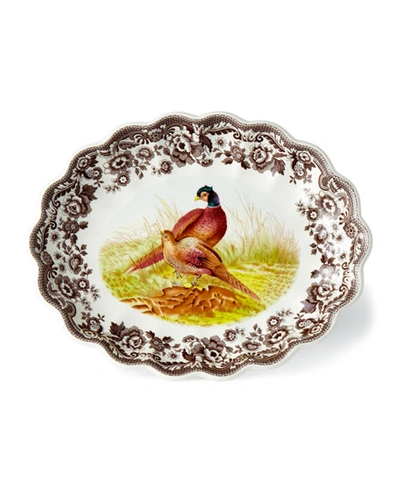 Spode Pheasant Oval Fluted Dish In Brown