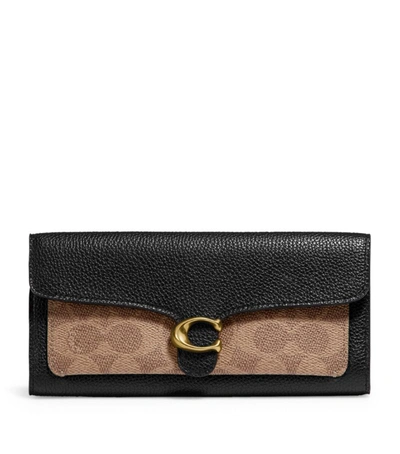 Coach Tabby Long Wallet In Colorblock Signature Canvas In Black In B4/tan Black